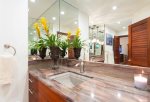 This beautiful bathroom encourages relaxation